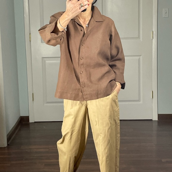 Eileen Fisher 100% Linen Boxy Cropped Brown Shirt size S - Picture 3 of 13